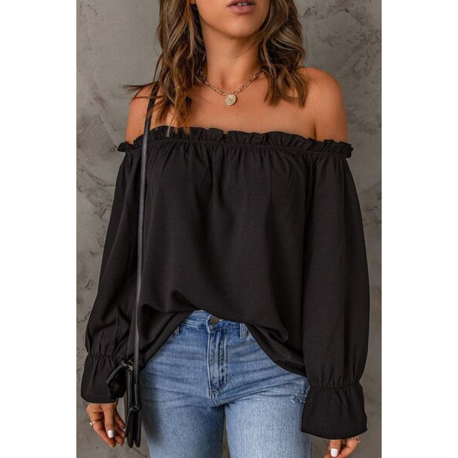 Frill Off - Shoulder Flounce Sleeve Blouse Apparel and Accessories