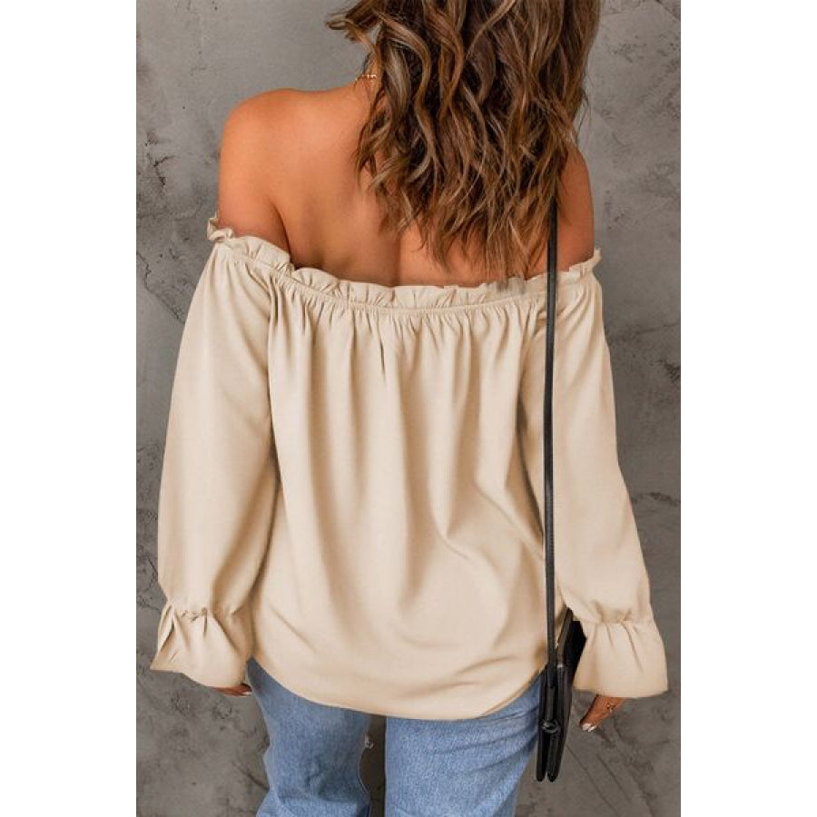 Frill Off - Shoulder Flounce Sleeve Blouse Apparel and Accessories