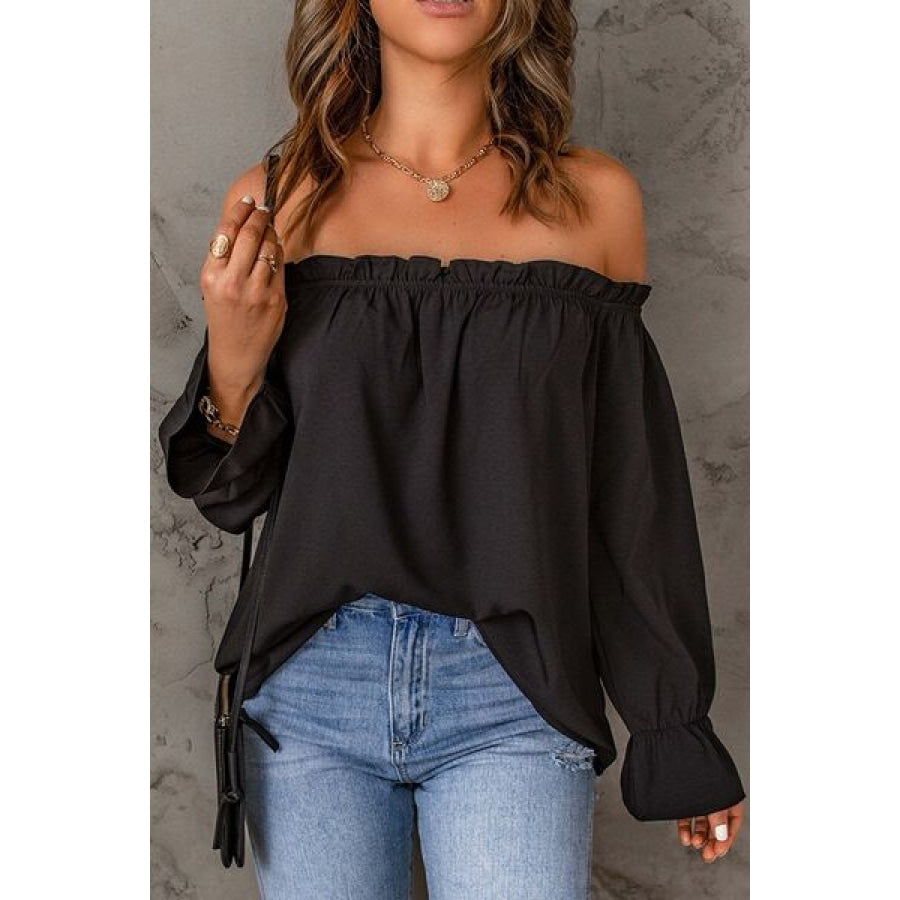 Frill Off - Shoulder Flounce Sleeve Blouse Apparel and Accessories