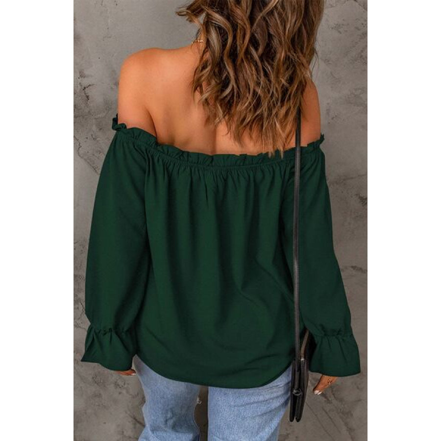 Frill Off - Shoulder Flounce Sleeve Blouse Apparel and Accessories