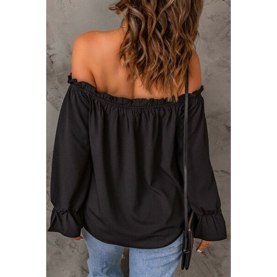 Frill Off - Shoulder Flounce Sleeve Blouse Apparel and Accessories