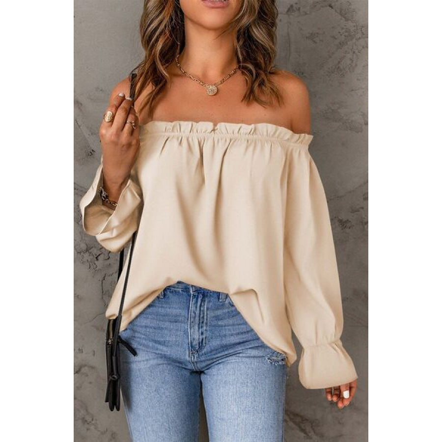 Frill Off - Shoulder Flounce Sleeve Blouse Apparel and Accessories