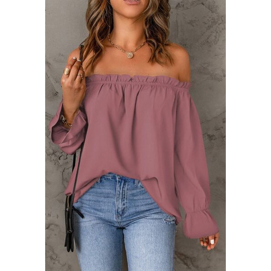 Frill Off - Shoulder Flounce Sleeve Blouse Apparel and Accessories