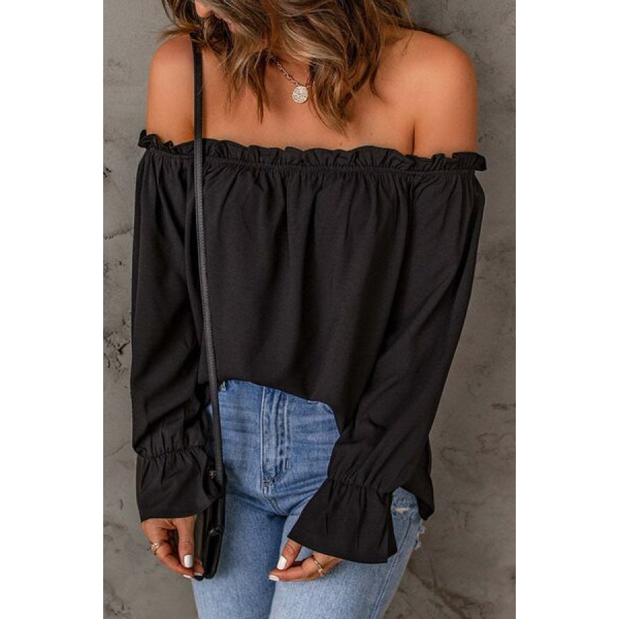 Frill Off - Shoulder Flounce Sleeve Blouse Apparel and Accessories