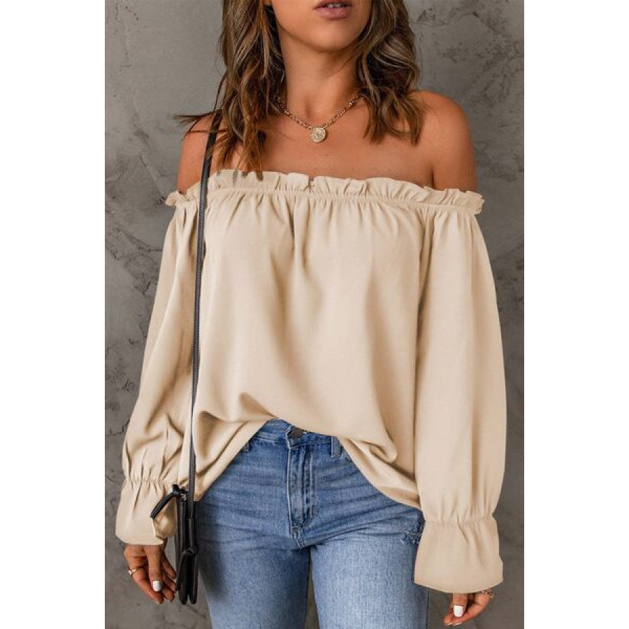 Frill Off - Shoulder Flounce Sleeve Blouse Ivory / S Apparel and Accessories