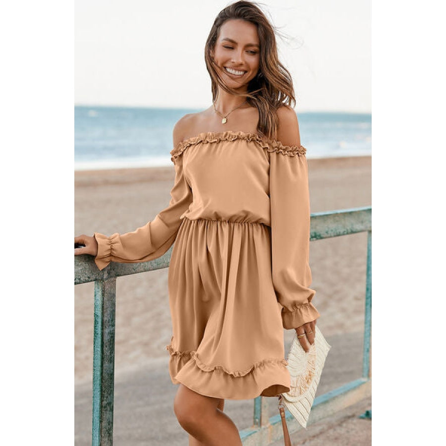 Frill Off-Shoulder Flounce Sleeve Dress Clothing