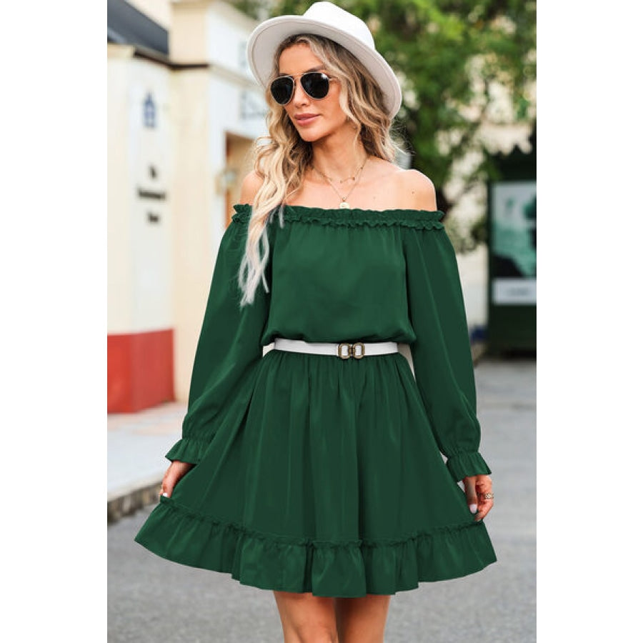 Frill Off-Shoulder Flounce Sleeve Dress Clothing