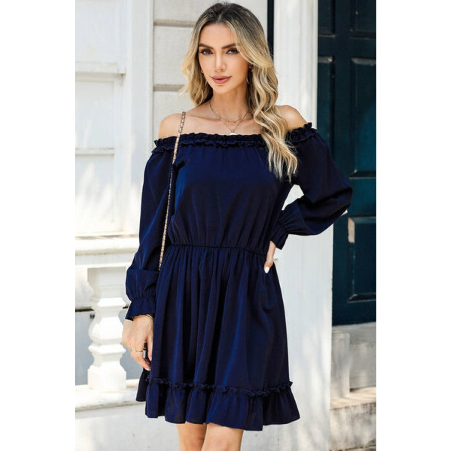 Frill Off-Shoulder Flounce Sleeve Dress Clothing