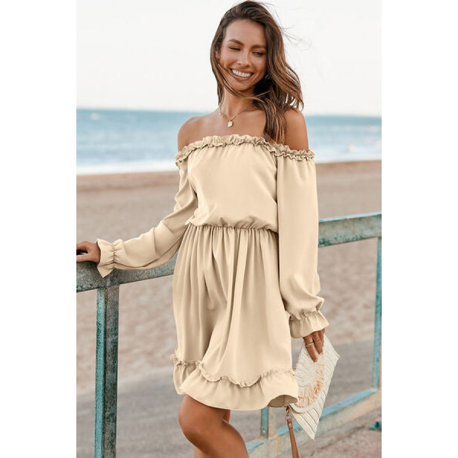 Frill Off-Shoulder Flounce Sleeve Dress Clothing