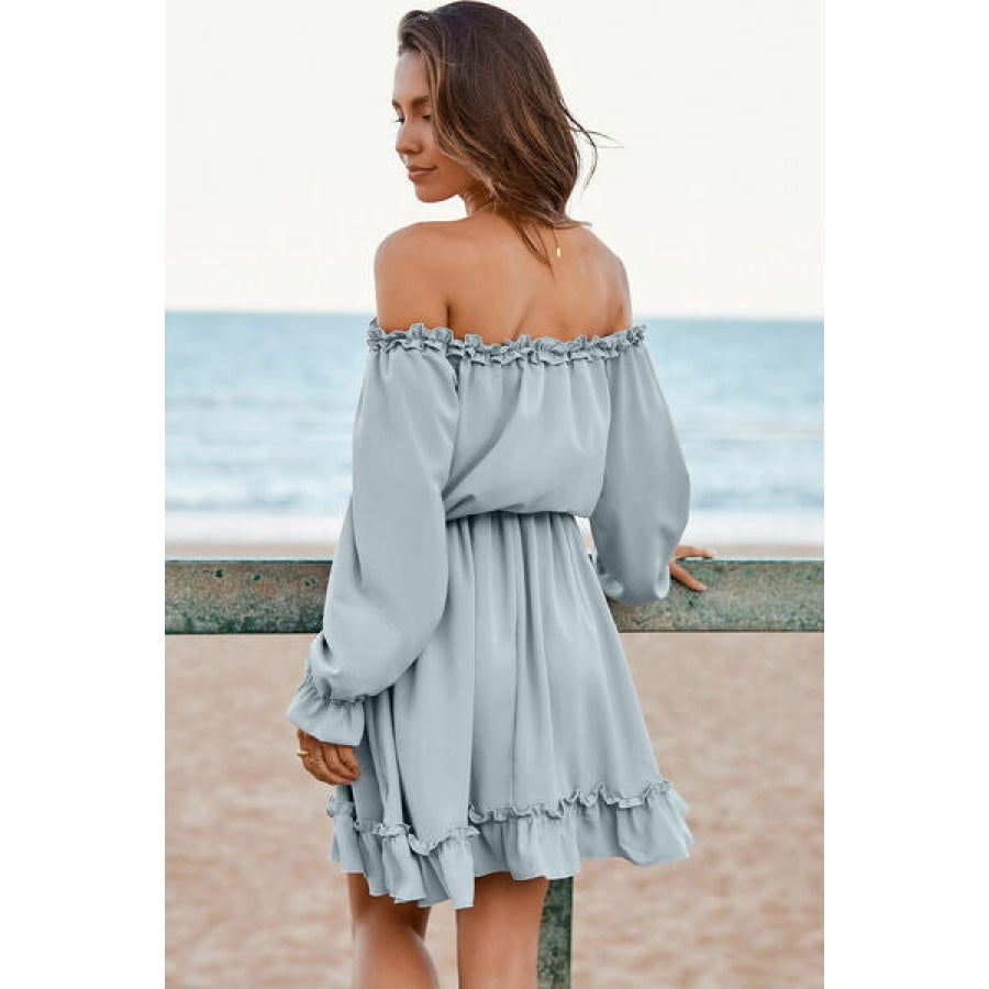 Frill Off-Shoulder Flounce Sleeve Dress Clothing