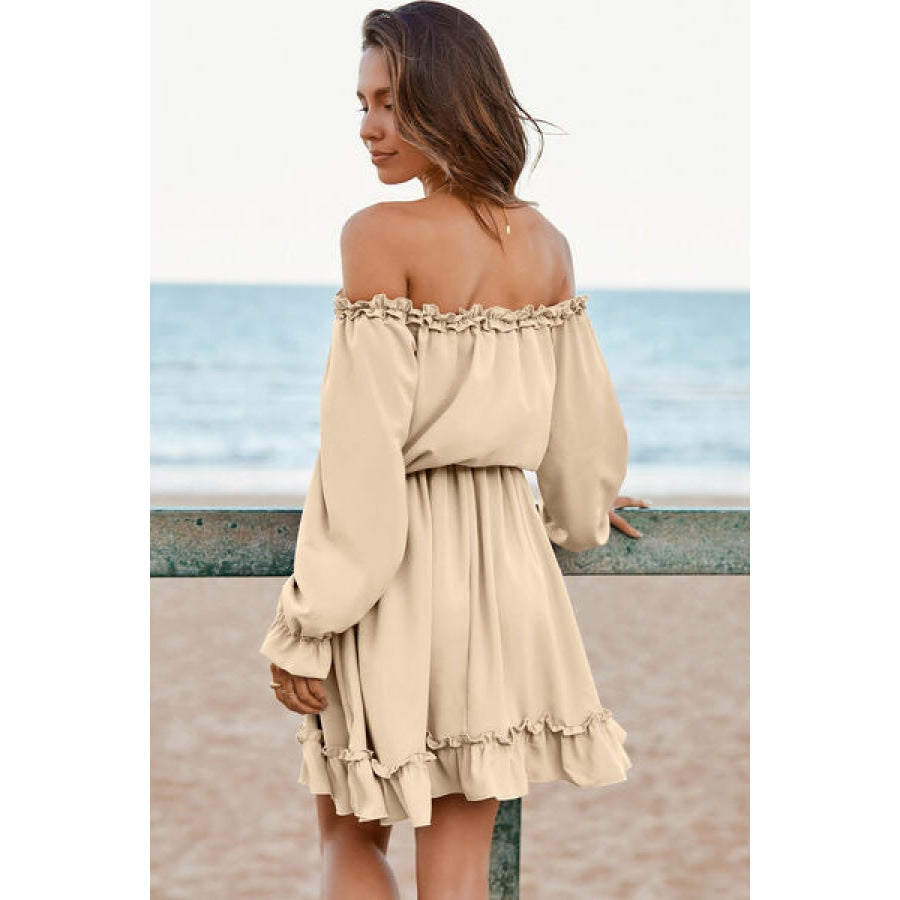 Frill Off-Shoulder Flounce Sleeve Dress Clothing