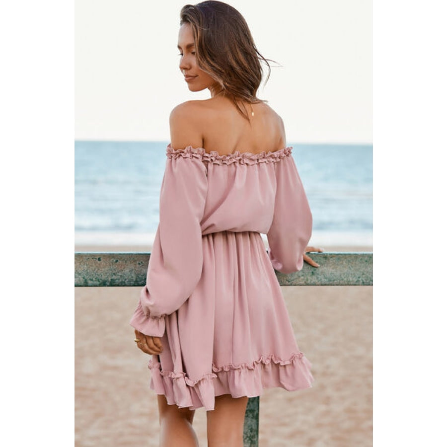 Frill Off-Shoulder Flounce Sleeve Dress Clothing