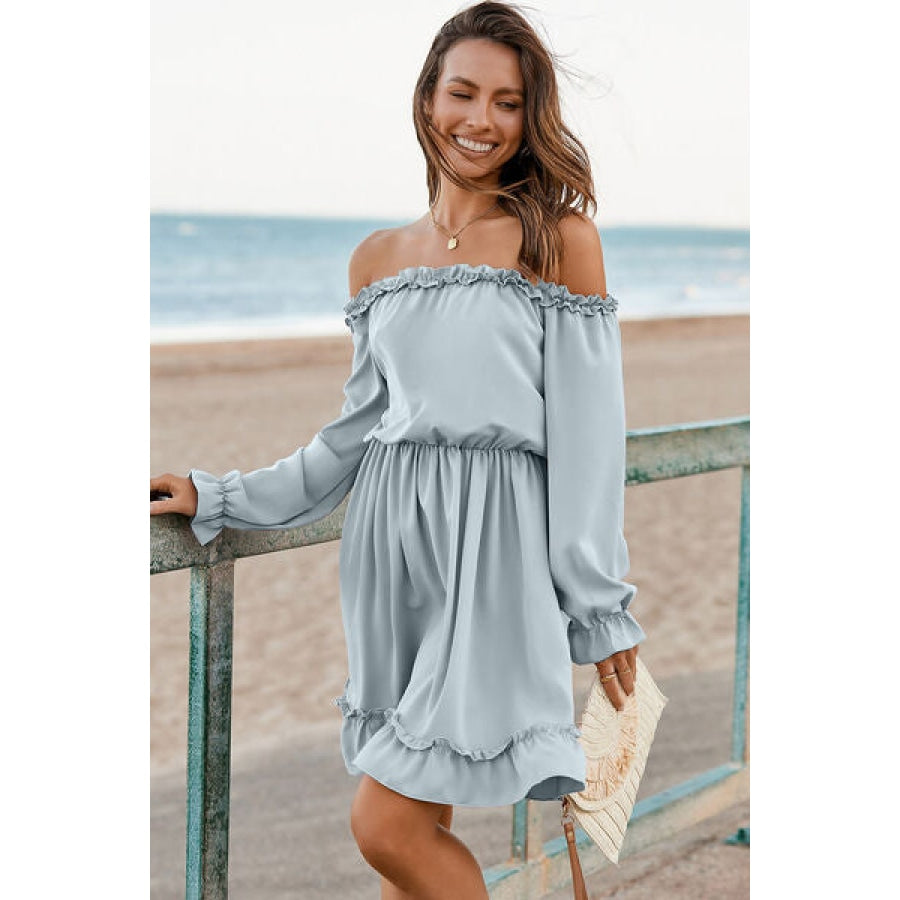 Frill Off-Shoulder Flounce Sleeve Dress Clothing