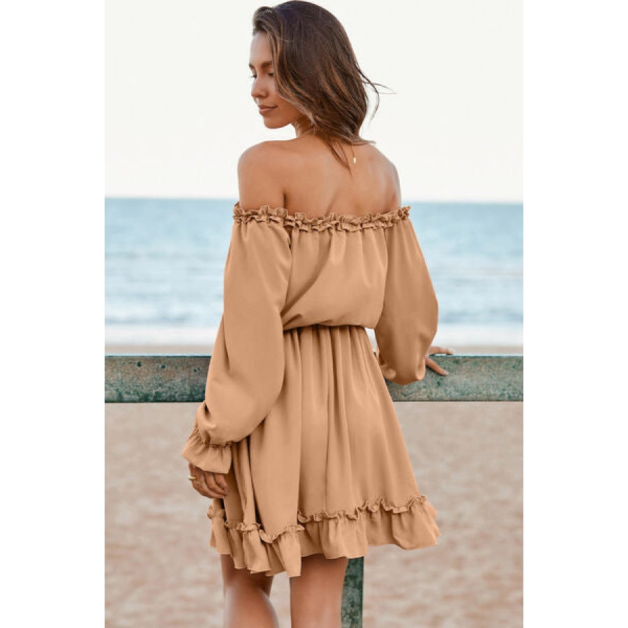 Frill Off-Shoulder Flounce Sleeve Dress Clothing