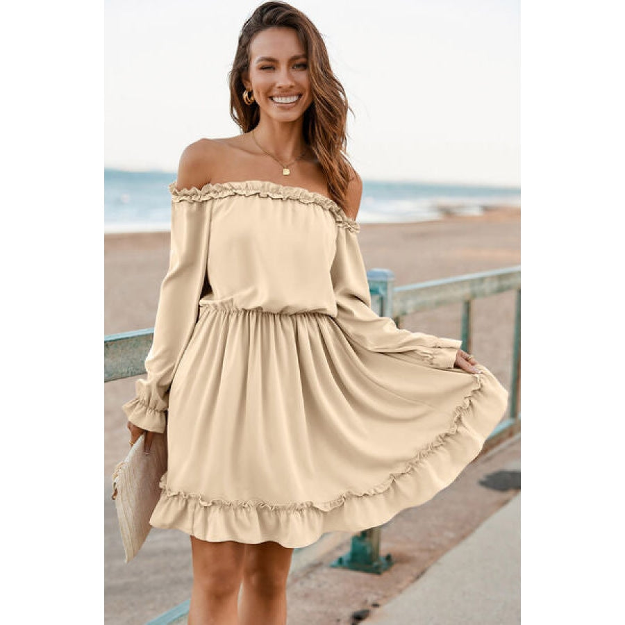 Frill Off-Shoulder Flounce Sleeve Dress Cream / S Clothing