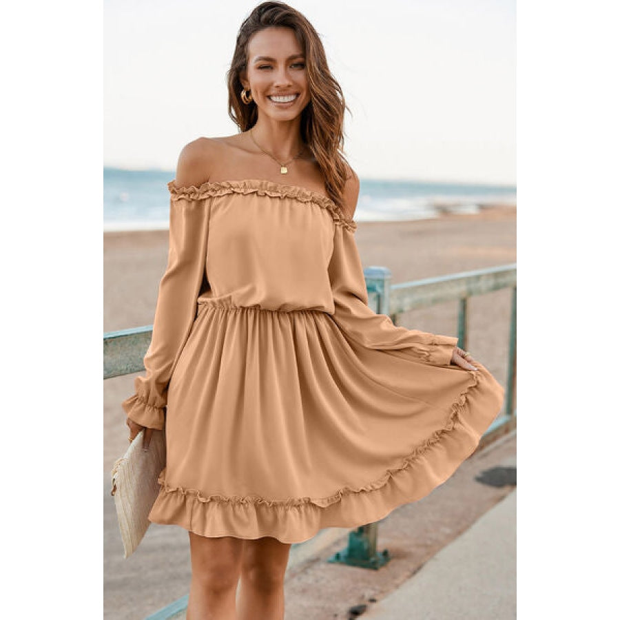 Frill Off-Shoulder Flounce Sleeve Dress Sherbet / S Clothing