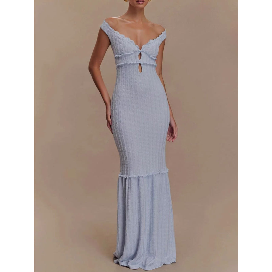 Frill Off-Shoulder Knit Maxi Mermaid Dress Apparel and Accessories