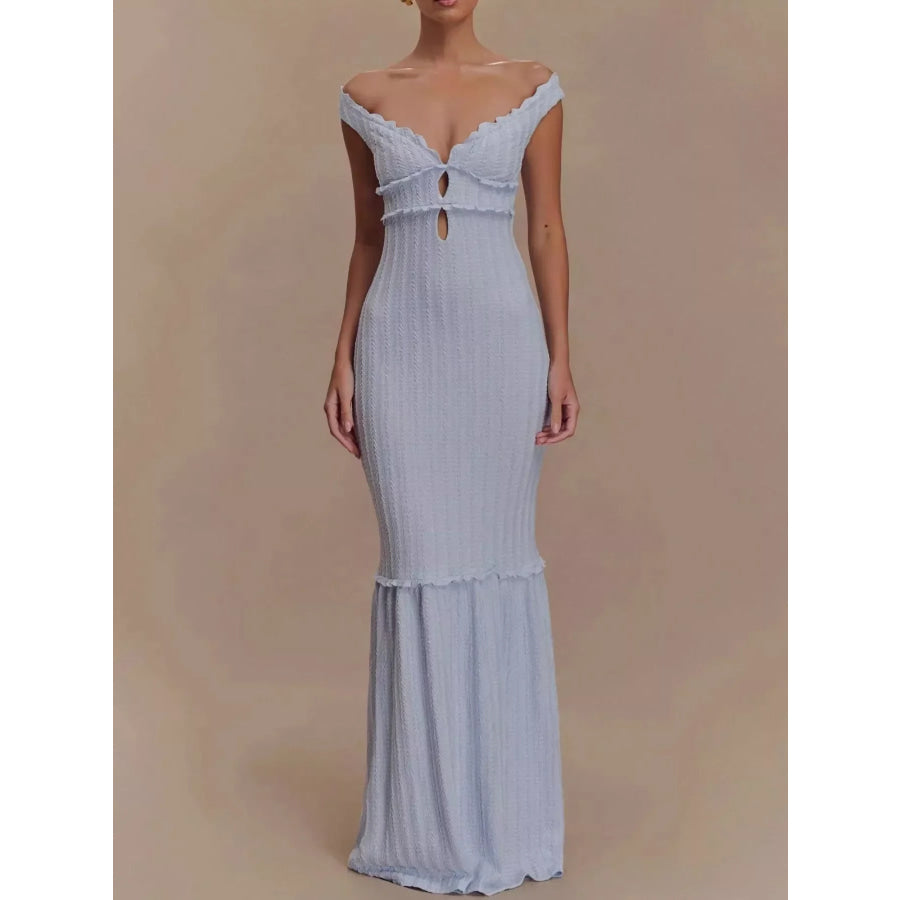 Frill Off-Shoulder Knit Maxi Mermaid Dress Apparel and Accessories