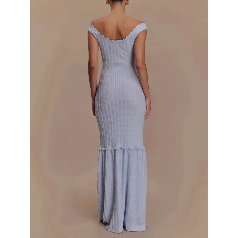Frill Off-Shoulder Knit Maxi Mermaid Dress Apparel and Accessories