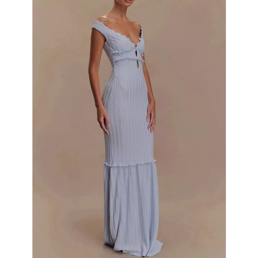 Frill Off-Shoulder Knit Maxi Mermaid Dress Apparel and Accessories