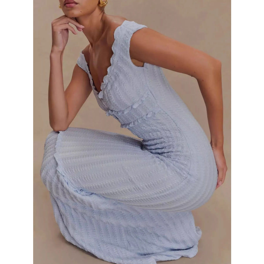 Frill Off-Shoulder Knit Maxi Mermaid Dress Apparel and Accessories