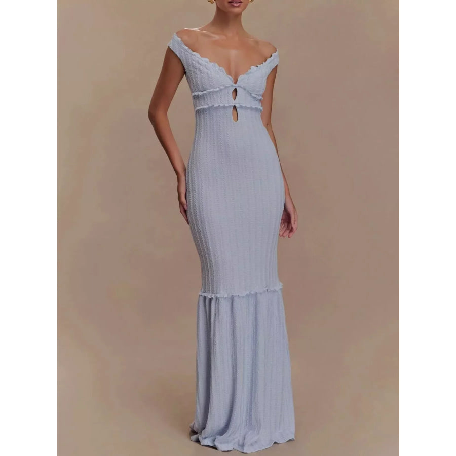 Frill Off-Shoulder Knit Maxi Mermaid Dress Lavender / XS Apparel and Accessories
