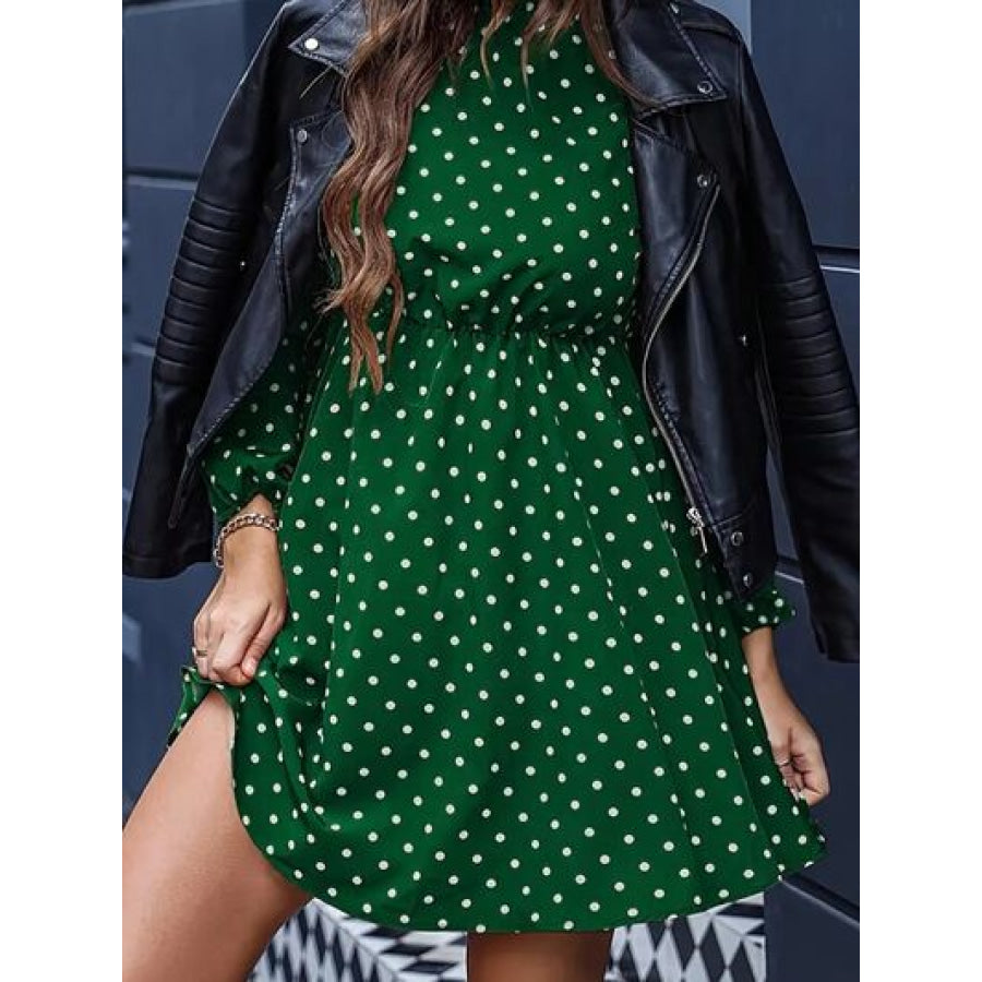 Frill Polka Dot Mock Neck Mini Dress Apparel and Accessories