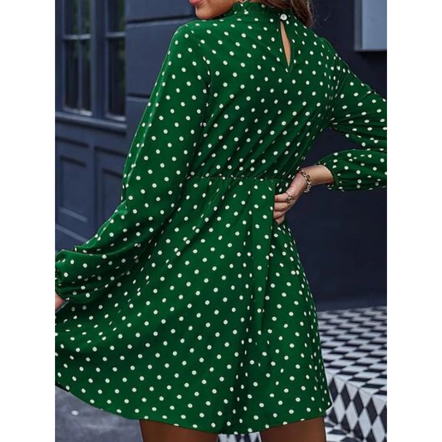 Frill Polka Dot Mock Neck Mini Dress Apparel and Accessories