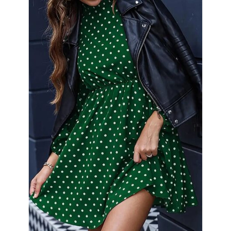 Frill Polka Dot Mock Neck Mini Dress Apparel and Accessories