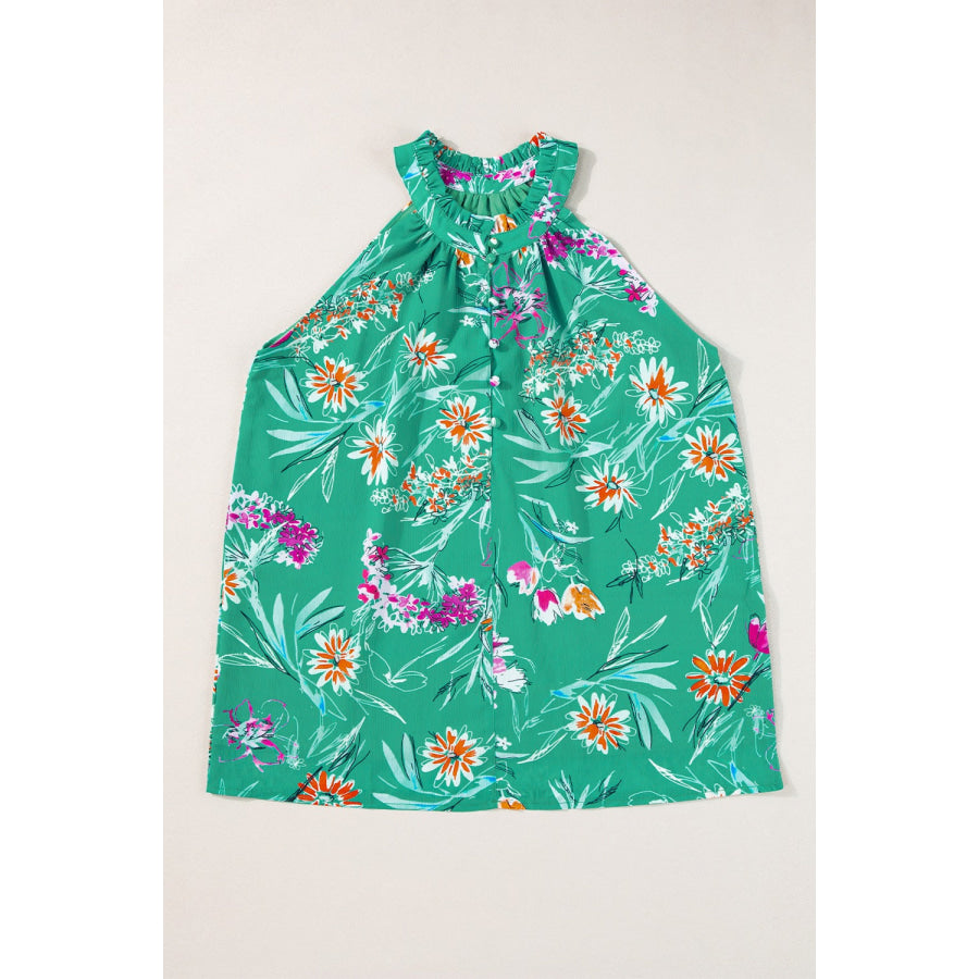 Frill Printed Grecian Tank Turquoise / S Apparel and Accessories