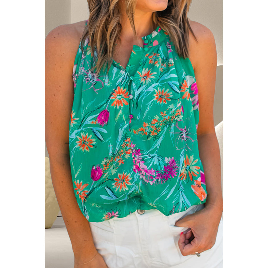 Frill Printed Grecian Tank Turquoise / S Apparel and Accessories