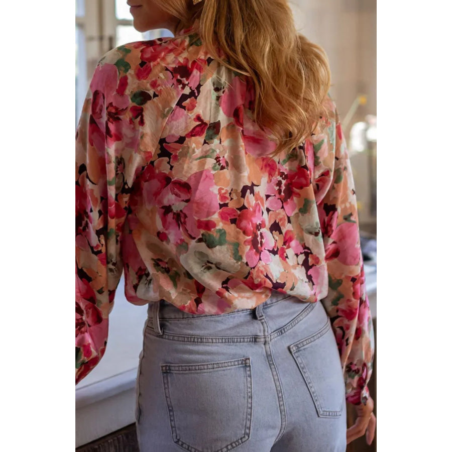 Frill Printed Long Sleeve Shirt Floral / S Apparel and Accessories