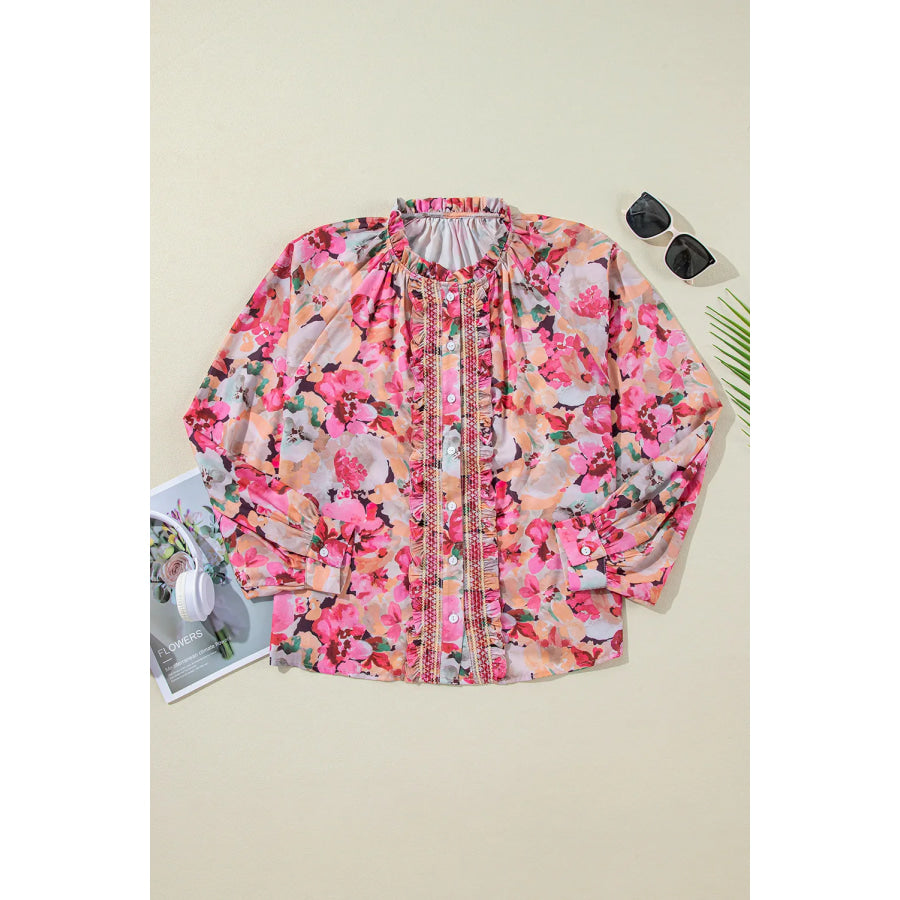 Frill Printed Long Sleeve Shirt Apparel and Accessories