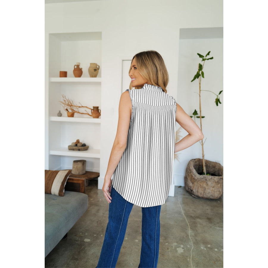 Frill Printed Mock Neck Top Stripe / S Apparel and Accessories