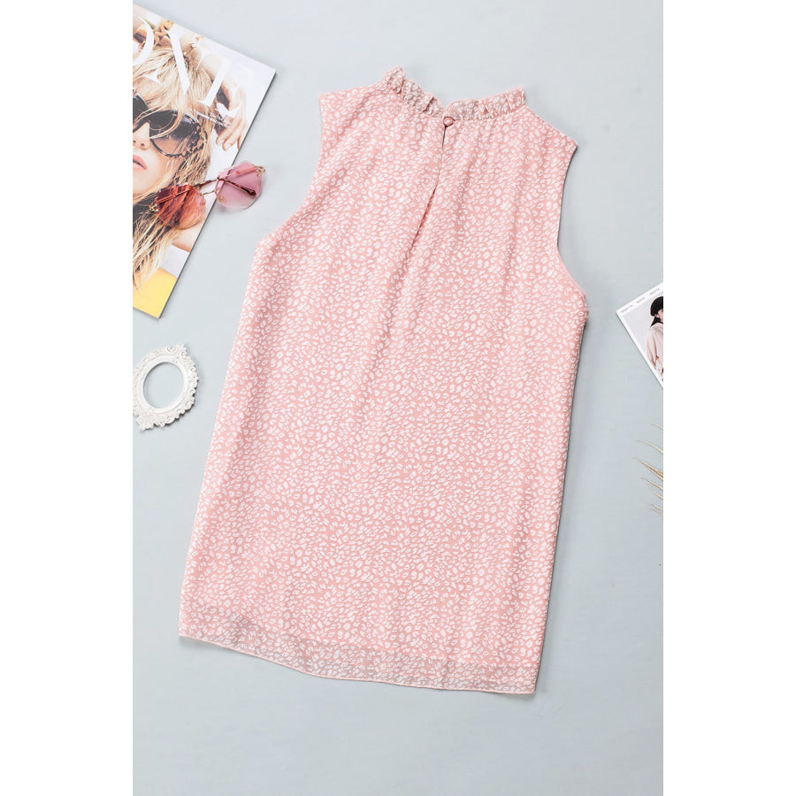 Frill Printed Round Neck Tank Blush Pink / S Apparel and Accessories