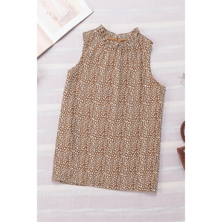 Frill Printed Round Neck Tank Chestnut / S Apparel and Accessories