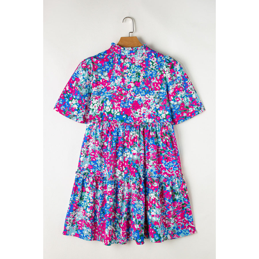 Frill Printed Short Sleeve Mini Dress Apparel and Accessories