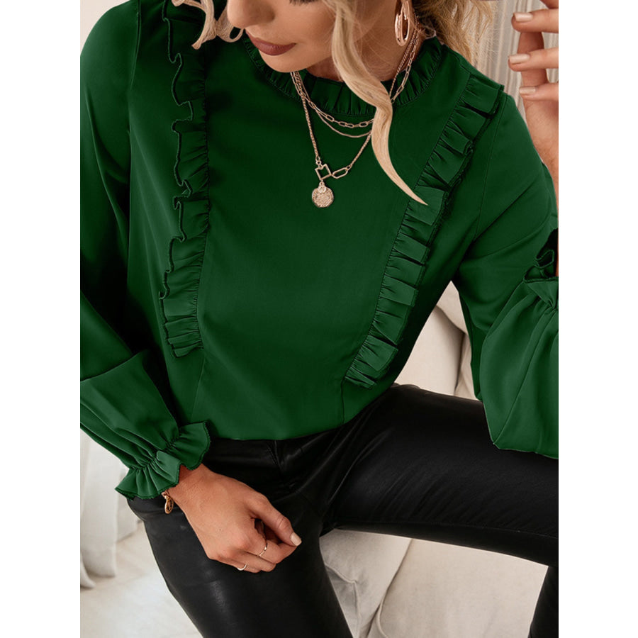 Frill Round Neck Flounce Sleeve Blouse Apparel and Accessories