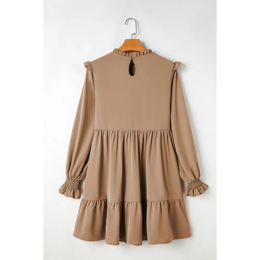 Frill Round Neck Flounce Sleeve Mini Dress Apparel and Accessories