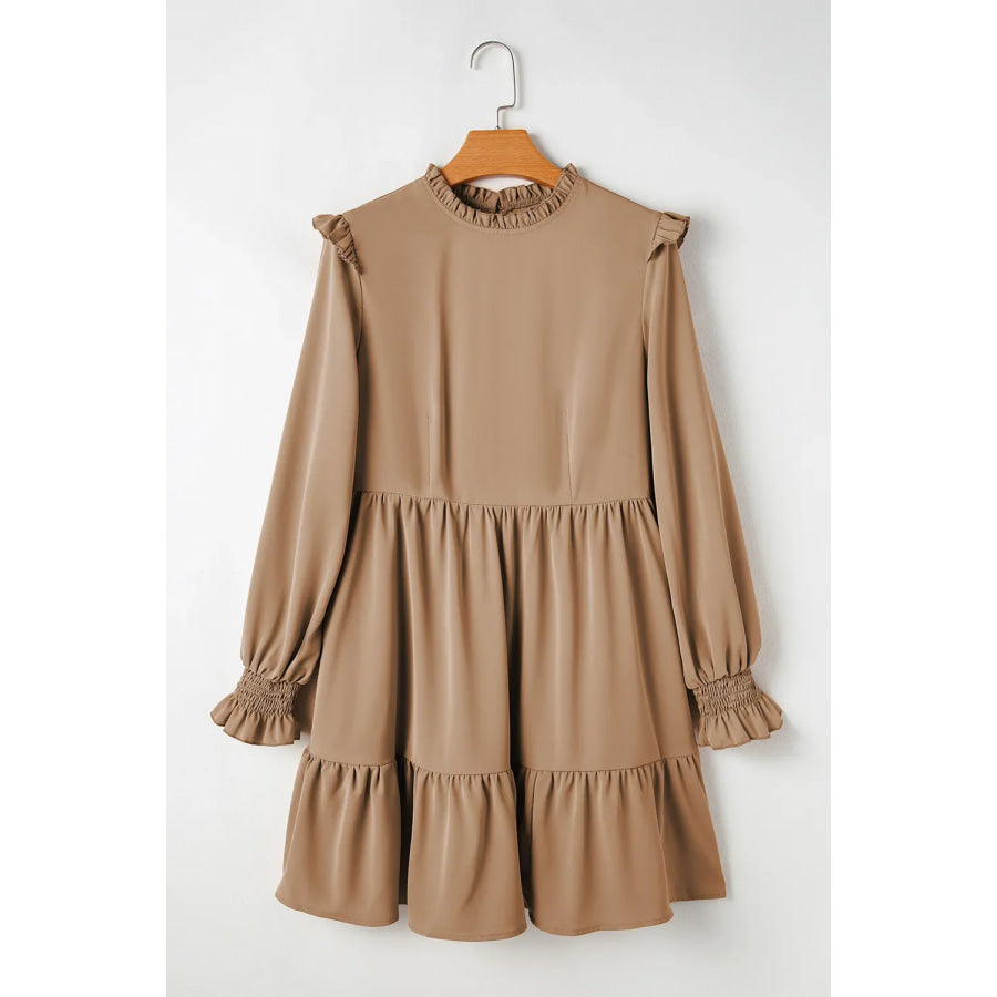 Frill Round Neck Flounce Sleeve Mini Dress Apparel and Accessories