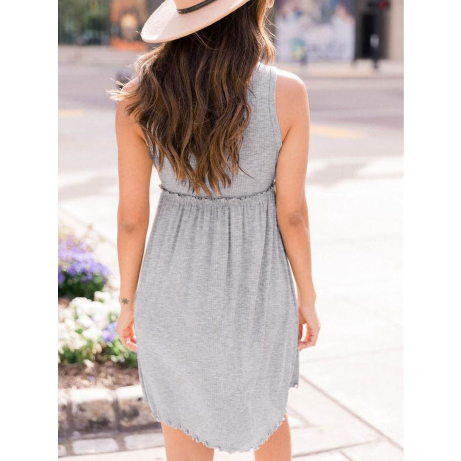 Frill Round Neck Sleeveless Dress Apparel and Accessories