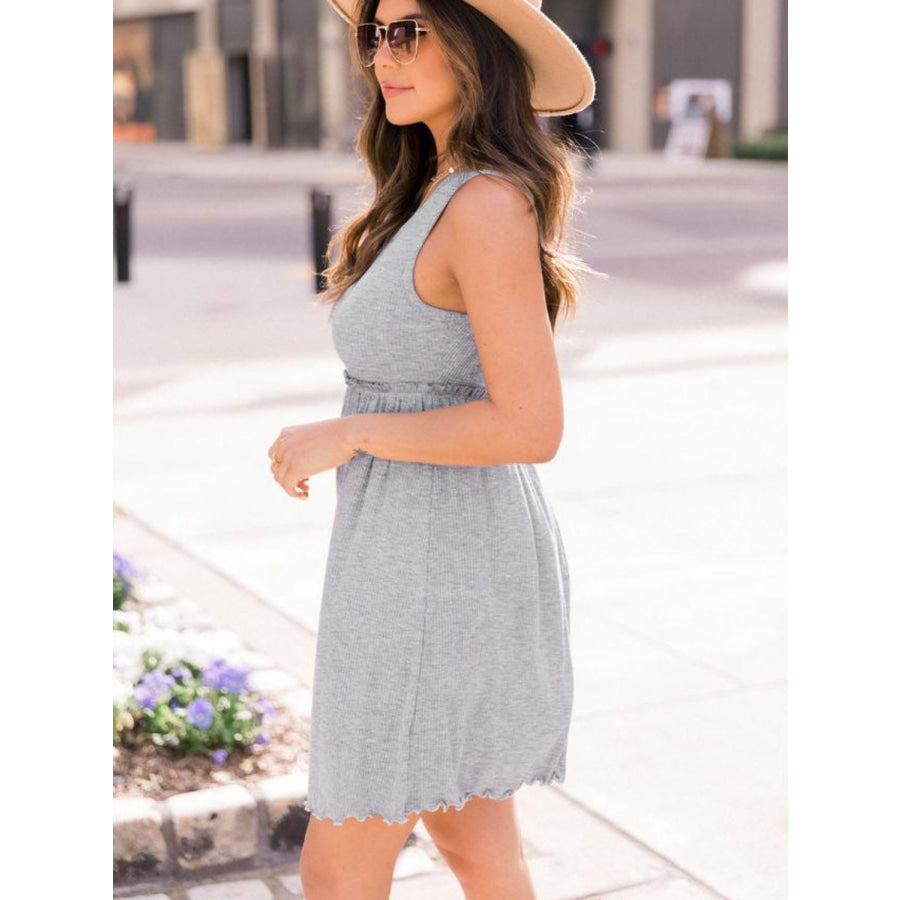 Frill Round Neck Sleeveless Dress Apparel and Accessories