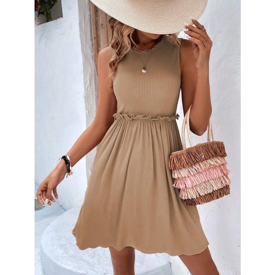 Frill Round Neck Sleeveless Mini Dress Apparel and Accessories