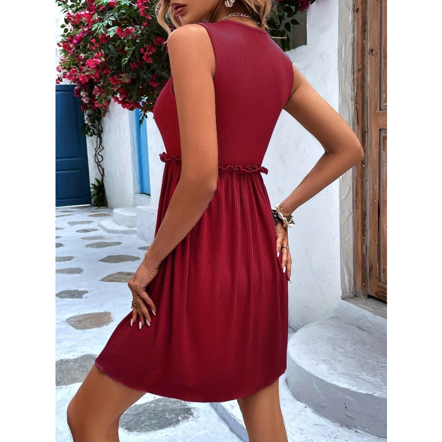 Frill Round Neck Sleeveless Mini Dress Apparel and Accessories