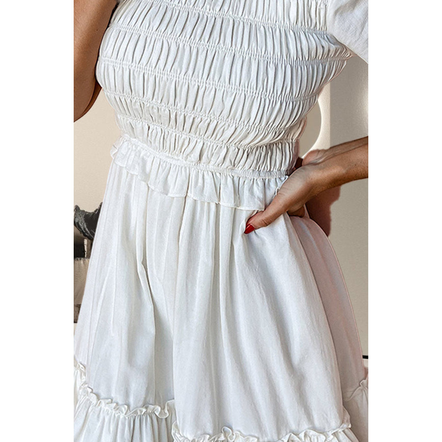 Frill Ruched Short Sleeve Mini Dress Apparel and Accessories