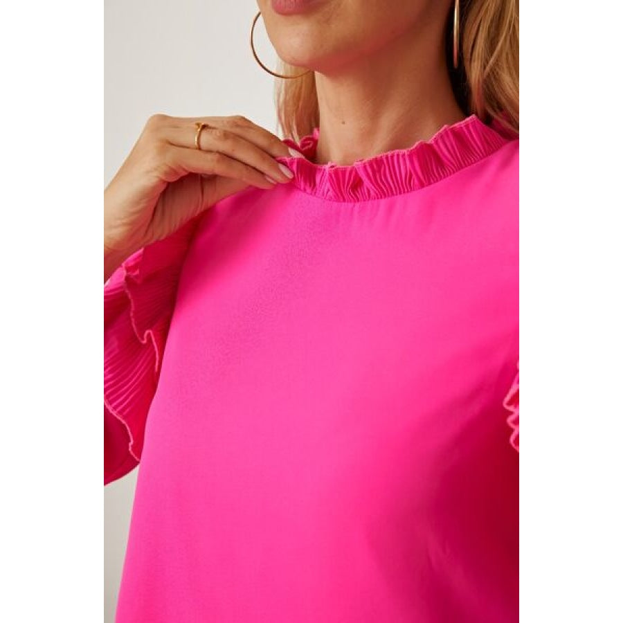 Frill Ruffled Three-Quarter Sleeve Blouse Clothing