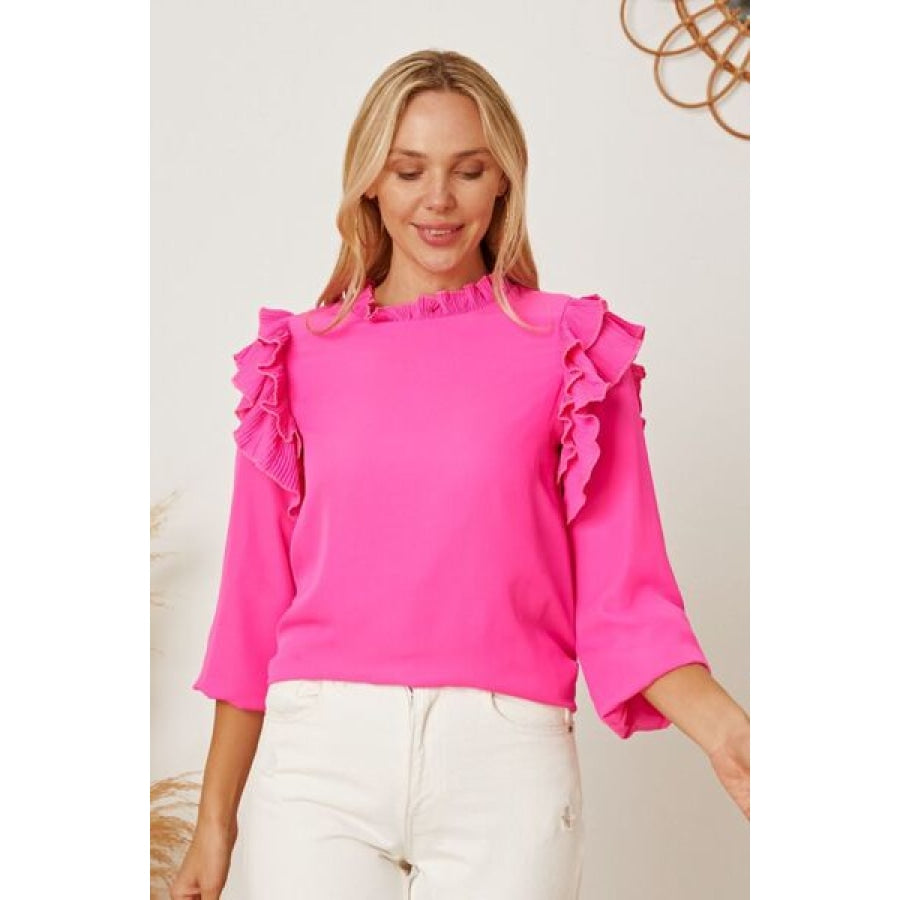 Frill Ruffled Three-Quarter Sleeve Blouse Clothing