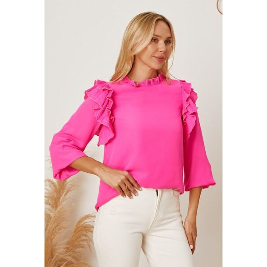 Frill Ruffled Three-Quarter Sleeve Blouse Clothing