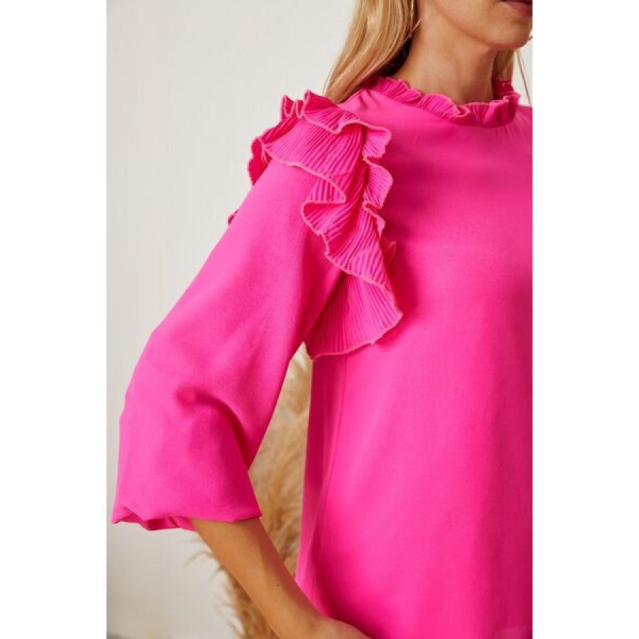 Frill Ruffled Three-Quarter Sleeve Blouse Clothing