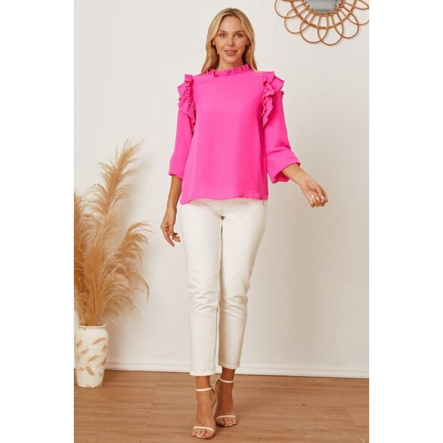 Frill Ruffled Three-Quarter Sleeve Blouse Clothing